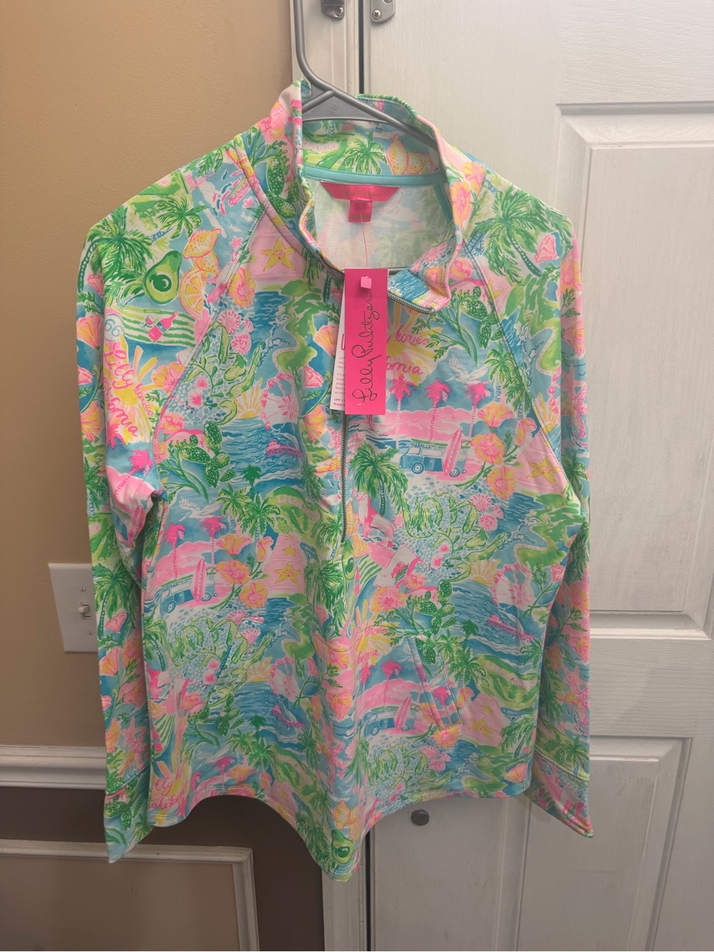Lilly Pulitzer UPF + 50, Lilly Loves California Quarter-Zip Pullover- NWT